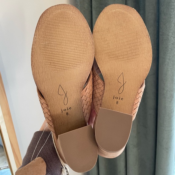 Joie Leather Woven Sandals Cross Band Mule/Slide Mid Block Heel - Size 8 - NWT - Picture 10 of 11